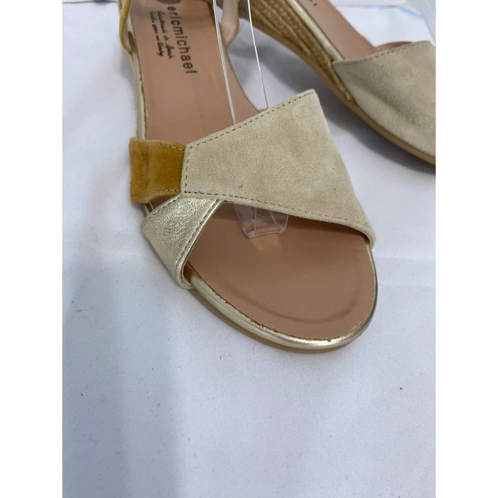 Eric Michael Wedge Sandals Womens 40 Tan Mustard Gold Excellent Espadrille Spain